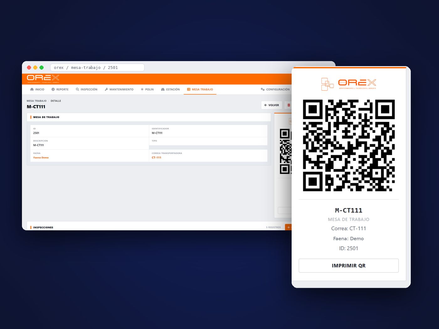 Ficha de mesa de trabajo y etiqueta QR adhesiva